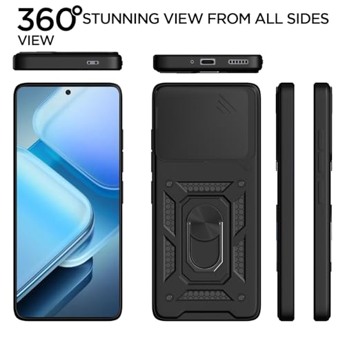 Pikkme Back Cover for iQOO Neo 10R 5G / iQOO Z9 Turbo 5G / Vivo Y200 GT 5G | Sliding Camera Shield with Ring Stand | D10 Full Camera Protection Bumper Case (Black) - Image 5