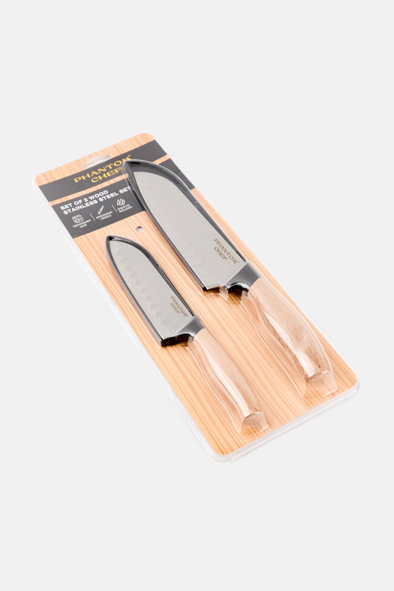 Phantom Chef 2 Pieces Wood Stainless Steel Knife Set, Tan - Image 3