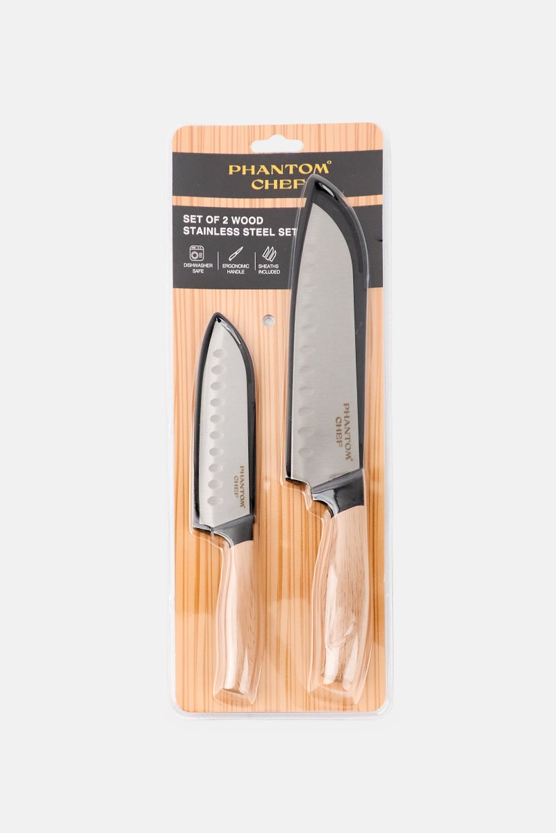 Phantom Chef 2 Pieces Wood Stainless Steel Knife Set, Tan - Image 1
