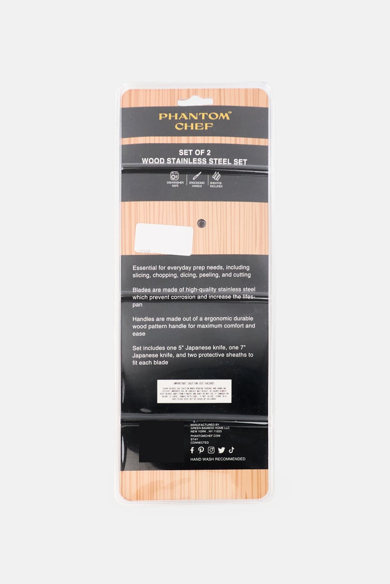 Phantom Chef 2 Pieces Wood Stainless Steel Knife Set, Tan - Image 2