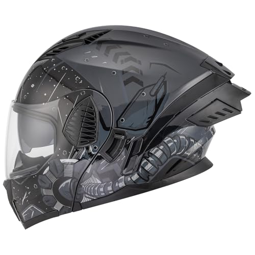 OUMURS Modular Motorcycle Helmets Full Face Flip up Street Bike Motorcycle Helmet for Unisex Adult Model-167 Future Gray - L - Image 1