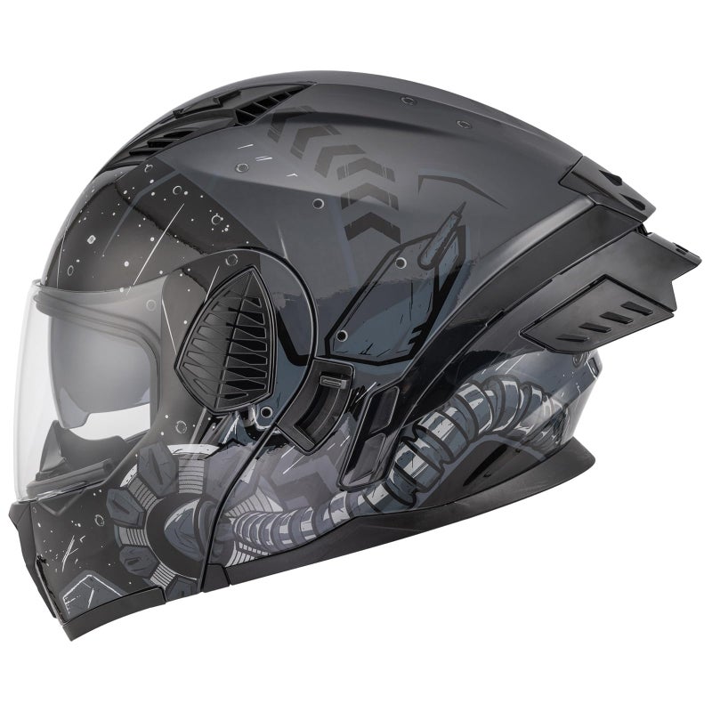 OUMURS Modular Motorcycle Helmets Full Face Flip up Street Bike Motorcycle Helmet for Unisex Adult Model-167 Future Gray - L - Image 4