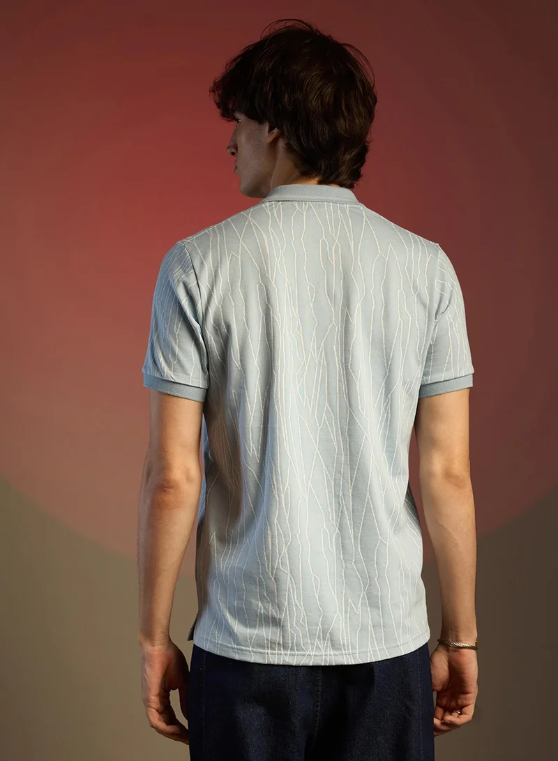 Campus Sutra Men's Powder Blue Crevice-Lined T-Shirt