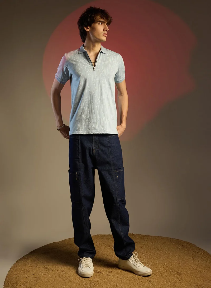 Campus Sutra Men's Powder Blue Crevice-Lined T-Shirt