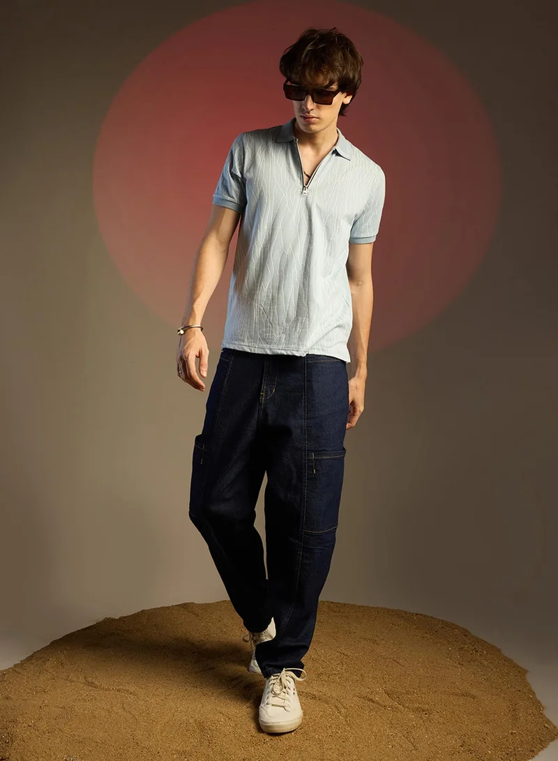 Campus Sutra Men's Powder Blue Crevice-Lined T-Shirt