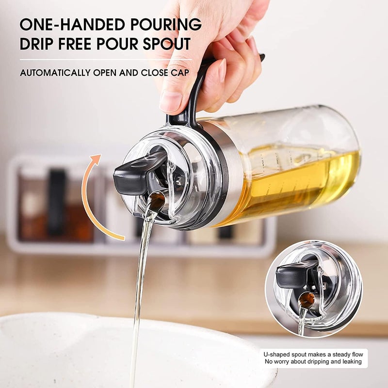 FEBLICH Auto Open Cooking Oil Bottle 550ML Glass Olive Oil Bottle Auto Flip Dispenser For Kitchen Cooking Baking BBQ Glass Bottle With NonSlip Handle For Olive Oil Vinegar Soya Sauce - Image 2