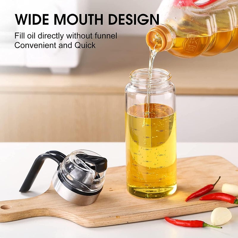 FEBLICH Auto Open Cooking Oil Bottle 550ML Glass Olive Oil Bottle Auto Flip Dispenser For Kitchen Cooking Baking BBQ Glass Bottle With NonSlip Handle For Olive Oil Vinegar Soya Sauce - Image 3