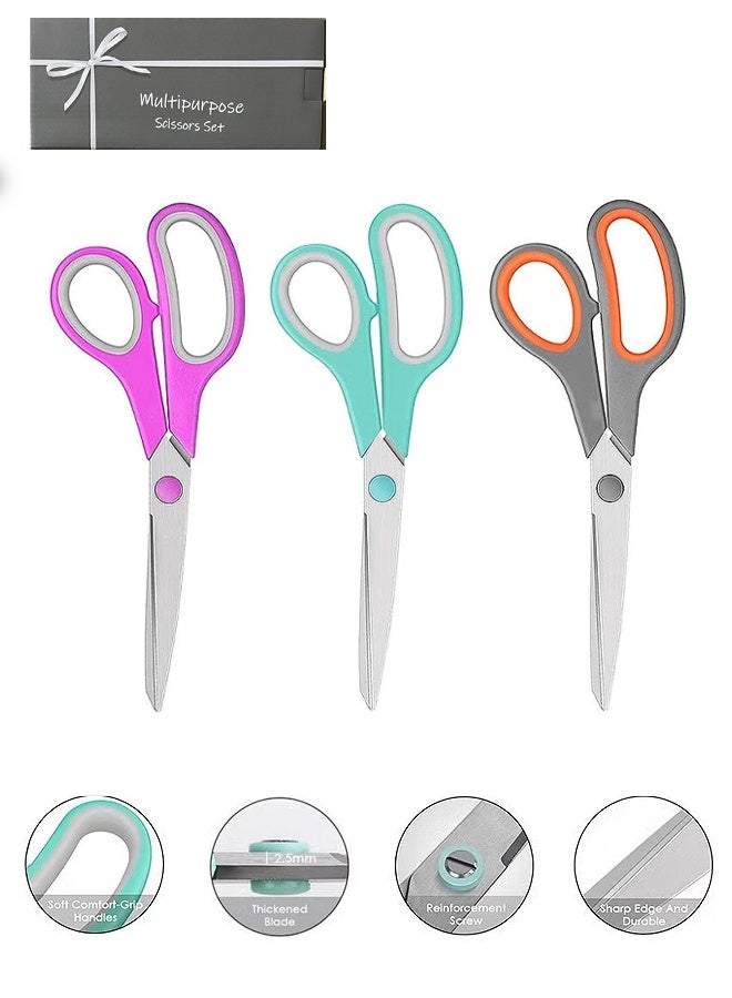 3 مقصات متعددة الاستخدامات، مقصات حرفية حادة بمقبض مريح، ملحقات مكتبية، أدوات خياطة، أقمشة، أعمال يدوية منزلية، لوازم مدرسية للمعلمين - Image 1