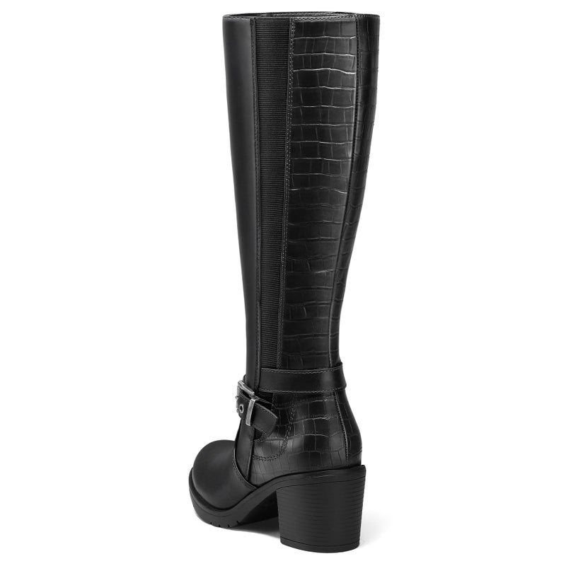 mysoft Women's Knee High Boots Chunky Block Heels with Side Zipper and Stretchy Elastic Panels - Image 5