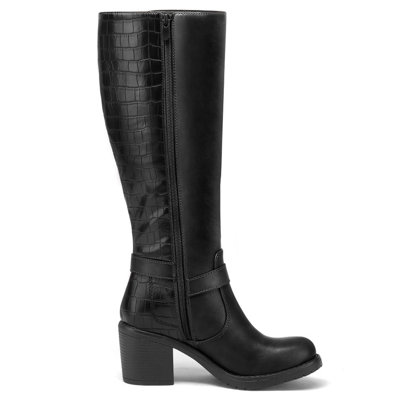 mysoft Women's Knee High Boots Chunky Block Heels with Side Zipper and Stretchy Elastic Panels - Image 3