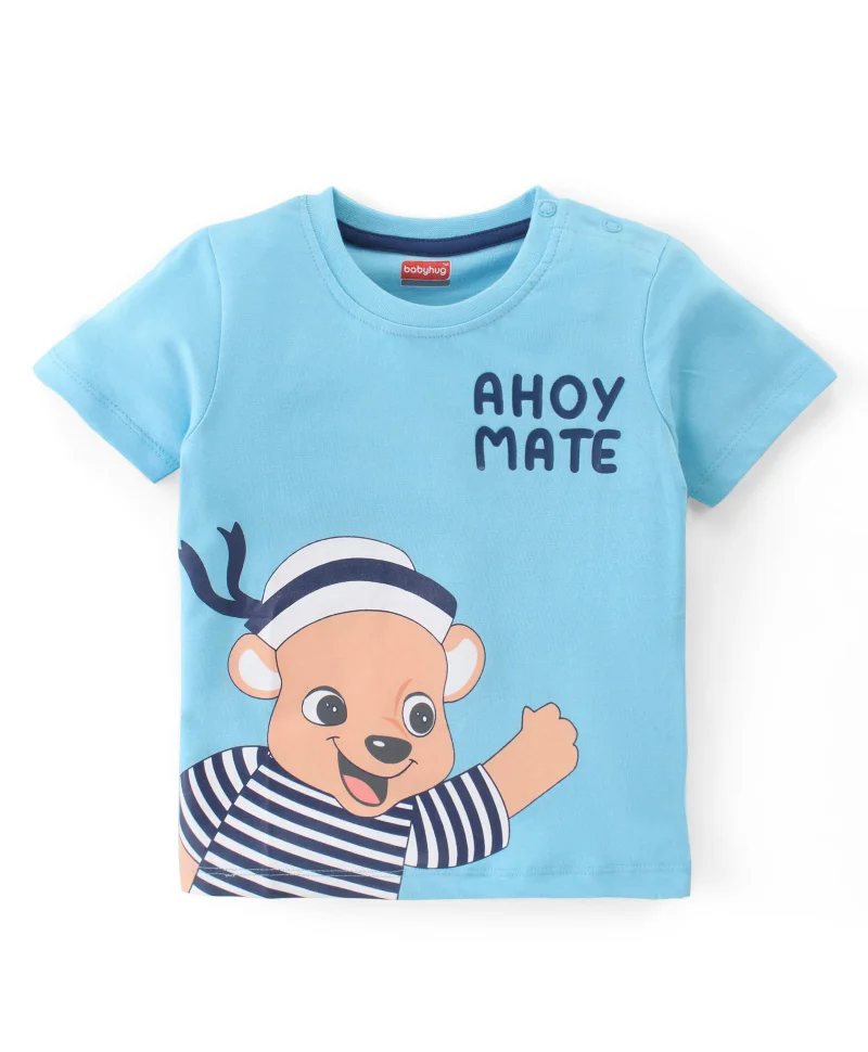babyhug Babyhug Cotton Knit   Half Sleeves T-Shirts Striped Teddy  & Boat Graphics Pack of 3  -  Multicolour