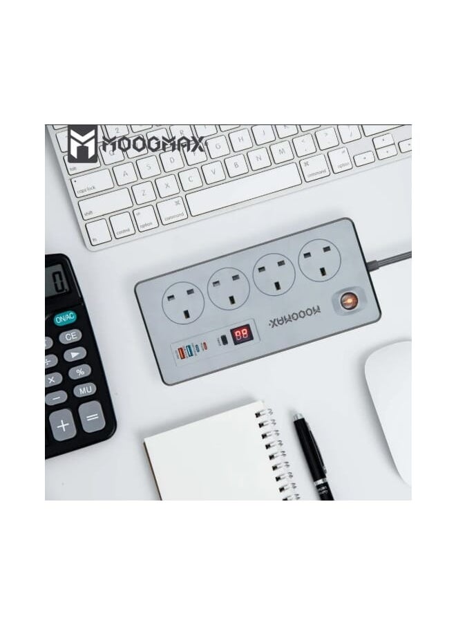 MOOGMAX Moogmax 4-Outlet Power Strip with 2 USB Ports and 2 Fast PD Ports with Partial Timer 2990W 5M  - Image 2