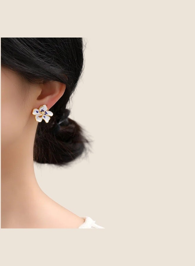 White Porcelain Enamel Fower Earrings Original Design New Elegant Trend Personality Designer Earrings for Women 925 Silver Needle  - Image 5