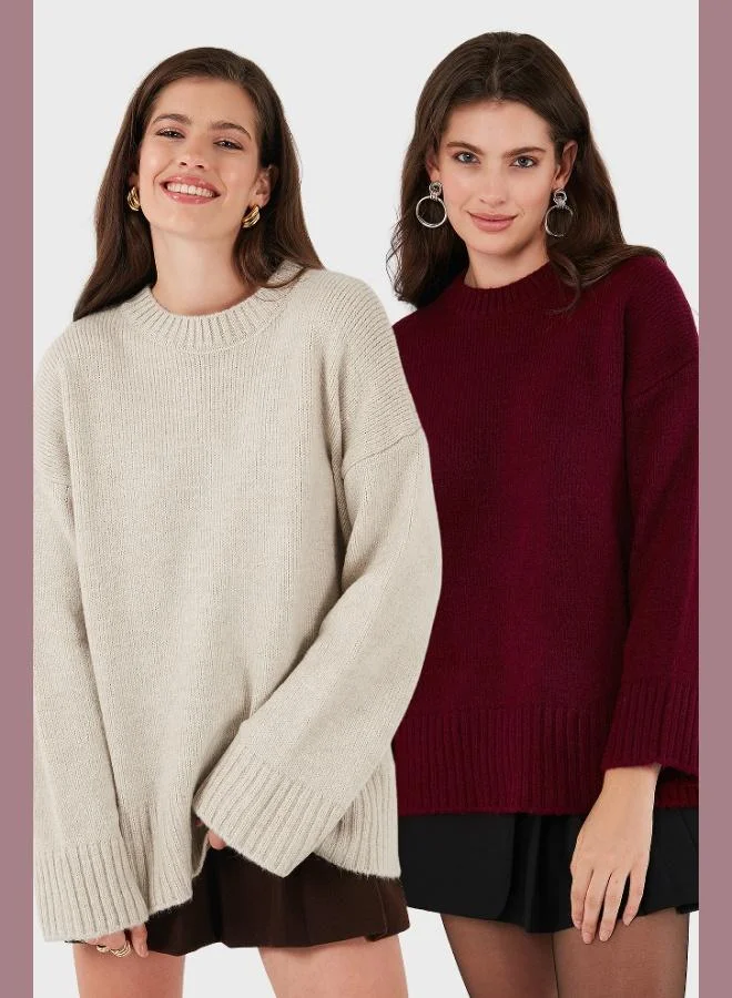 ليلا كنزة نسائية قطعتين ليلا بقصة عادية بياقة دائرية