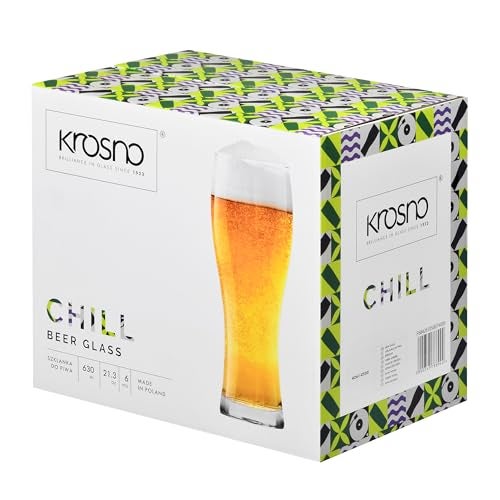 Krosno Chill Beer Glasses Set of 6 – 16.9 oz Pint Glasses (21.3 oz Total), Tall Beer Glasses for Lager, IPA, APA & Craft Beer, Clear Drinking Glasses, Dishwasher Safe, Made in Europe - Image 3