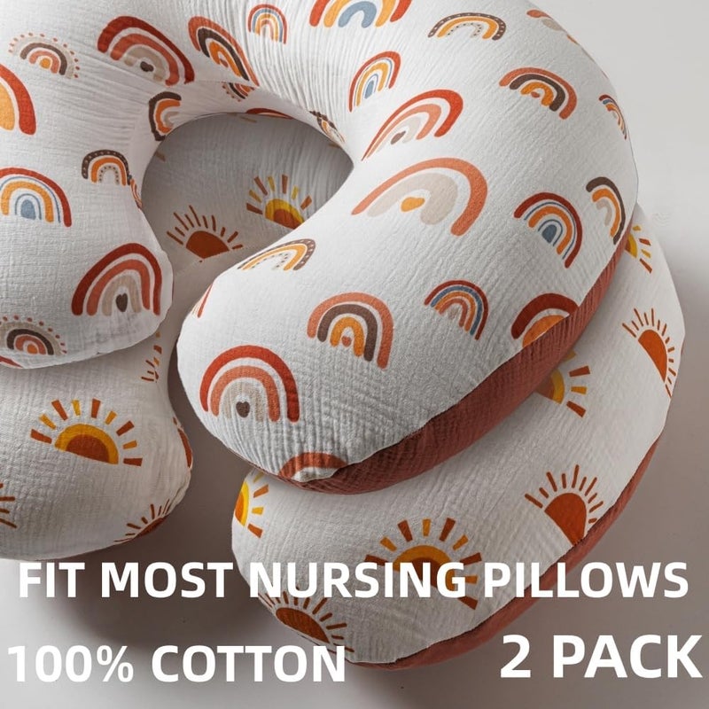 FIGEPO 2 Pack Muslin Nursing Pillow Cover 100 Cotton Boho Neutral Stretchy Removable Baby Nursing Covers for Breastfeeding Pillows Soft Breathable Pillow Slipcover for Newborn Baby Boy or Girl Boho - Image 3