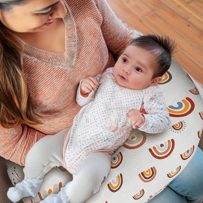 FIGEPO 2 Pack Muslin Nursing Pillow Cover 100 Cotton Boho Neutral Stretchy Removable Baby Nursing Covers for Breastfeeding Pillows Soft Breathable Pillow Slipcover for Newborn Baby Boy or Girl Boho - Image 2