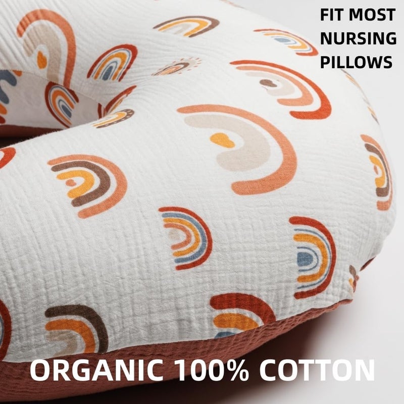 FIGEPO 2 Pack Muslin Nursing Pillow Cover 100 Cotton Boho Neutral Stretchy Removable Baby Nursing Covers for Breastfeeding Pillows Soft Breathable Pillow Slipcover for Newborn Baby Boy or Girl Boho - Image 4