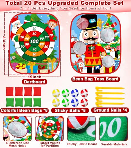 AMENON 2 In 1 Christmas Party Games for Kids Adults 20 Pcs Double Sided Foldable Board with Bean Bags Sticky Balls Toss and Dart Game Christmas Theme Gift for Family Xmas Party Favor Carnival Indoor Outdoor - Image 5