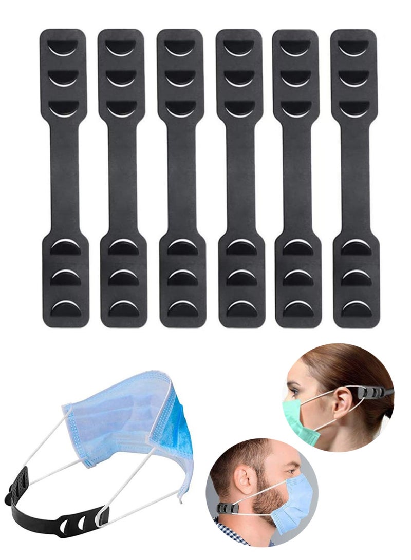 Black Adjustable Mask Strap Extender Ear Saver, 6 Pcs for Men, Women, Kids - Image 1