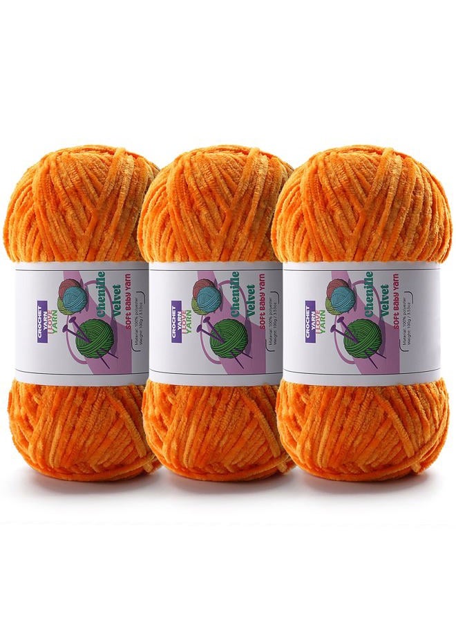 DAERBOF 3 Skeins Soft Fluffy Velvet Yarn, Chenille Chunky Yarn for Hand Knitting and Crocheting DIY Craft, Amigurumi Crochet Yarns（3×196.8yds, 3×3.5oz） (Orange) - Image 1