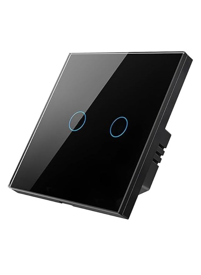 Tuya WiFi Touch Switch – 2 Gang (Black) | Neutral/No-Neutral Support, Tempered Glass Panel, App Control, Timer & Smart Scene Automation - Image 1