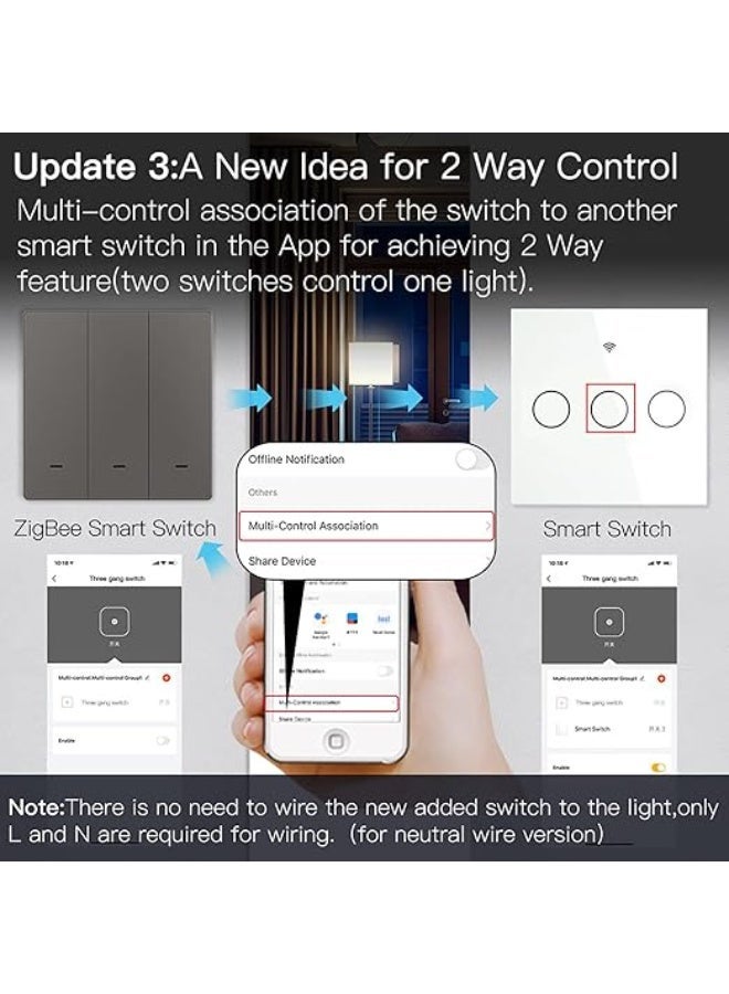 Tuya WiFi Touch Switch – 2 Gang (Black) | Neutral/No-Neutral Support, Tempered Glass Panel, App Control, Timer & Smart Scene Automation - Image 2