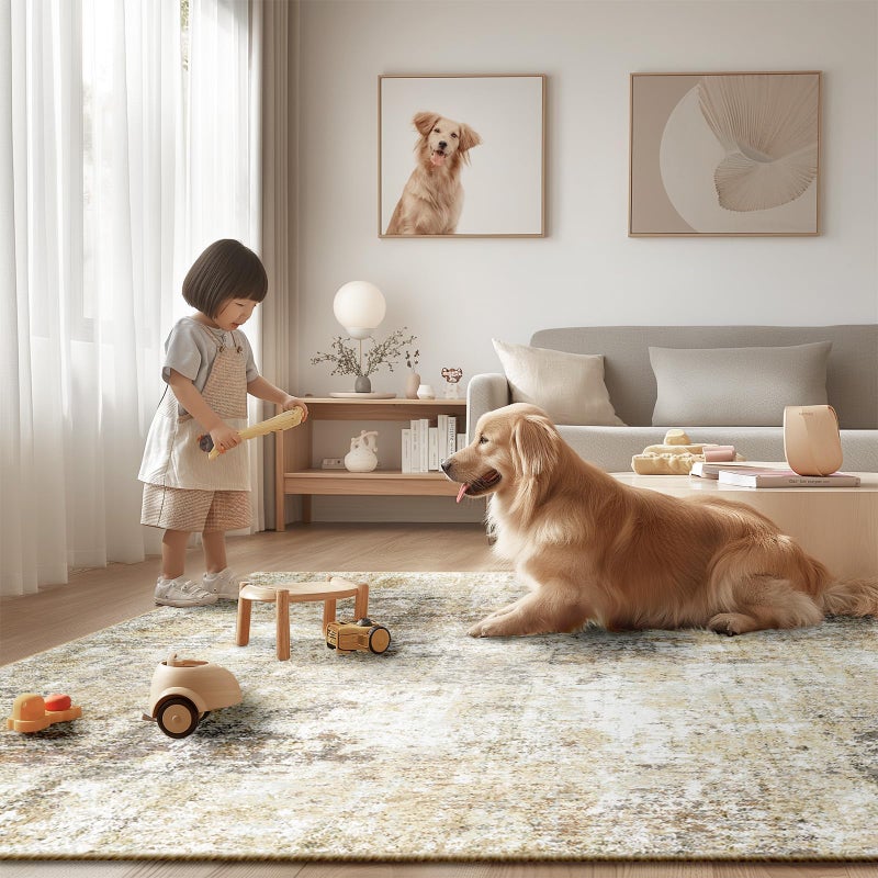 RELEANY Washable Area Rugs 4ft Non-Slip Modern Abstract Soft for Living Room Entryway Bedroom Nursery  Print Pattern  Neutral Brown Gray - Image 5