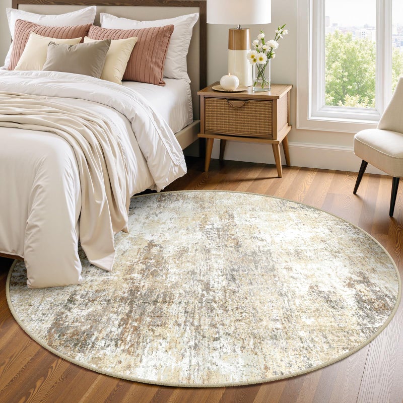 RELEANY Washable Area Rugs 4ft Non-Slip Modern Abstract Soft for Living Room Entryway Bedroom Nursery  Print Pattern  Neutral Brown Gray - Image 2