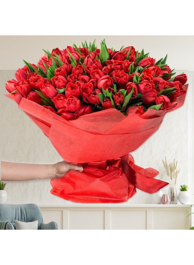 35 Fresh Live Scarlet Beauty Tulips Bouquet