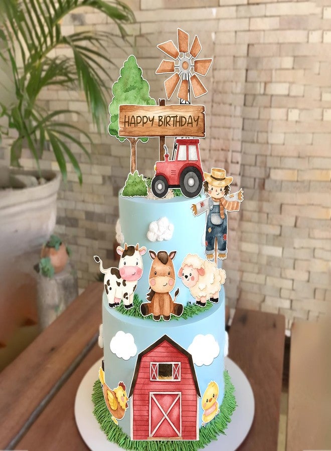 ELEFOCUS Farm Cake Toppers for Farm Birthday Cake Decorations Farm Animlas Cake Toppers for Farm Birthday Party Decorations Farm Cupcake Toppers Party Supplies (Blue) - Image 3