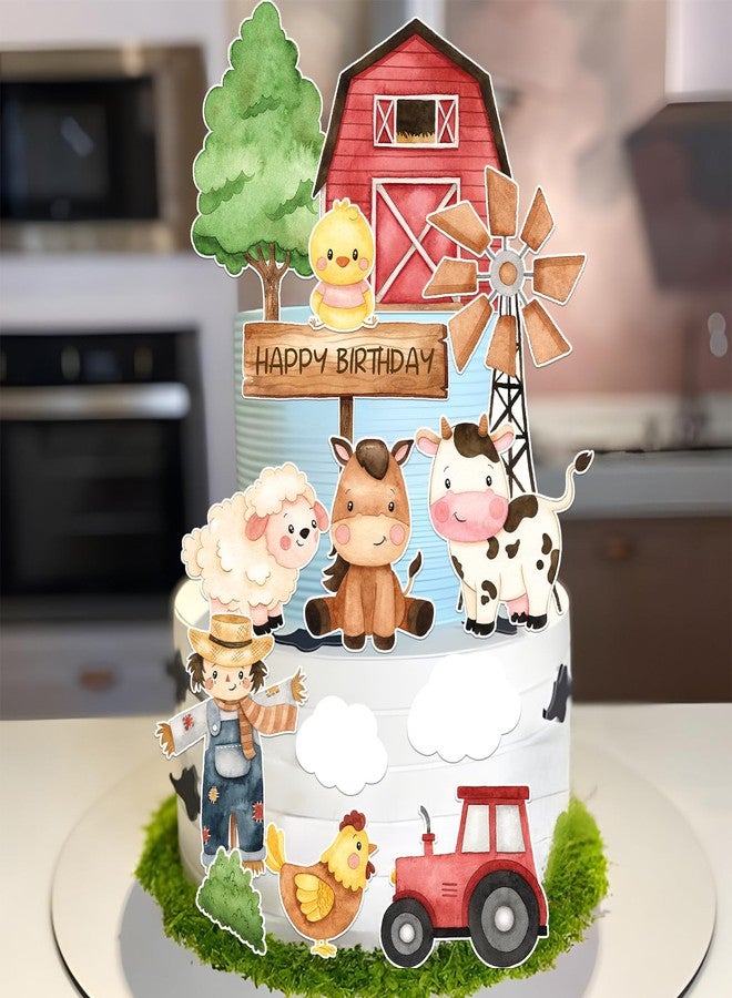 ELEFOCUS Farm Cake Toppers for Farm Birthday Cake Decorations Farm Animlas Cake Toppers for Farm Birthday Party Decorations Farm Cupcake Toppers Party Supplies (Blue) - Image 4