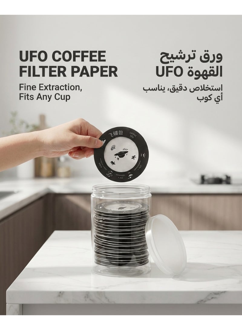 فلاتر قهوة تقطير شكل UFO (استخدام مرة واحدة) - بديل V60 المحمول للسفر والمكتب والرحلات - تناسب الأكواب 6.5-9 سم - مع علبة تخزين (26 قطعة، أسود) - Image 2