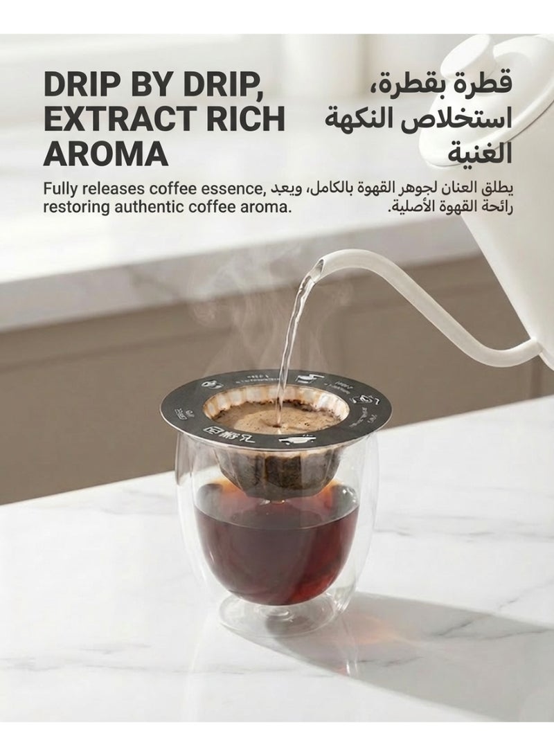 فلاتر قهوة تقطير شكل UFO (استخدام مرة واحدة) - بديل V60 المحمول للسفر والمكتب والرحلات - تناسب الأكواب 6.5-9 سم - مع علبة تخزين (26 قطعة، أسود) - Image 3