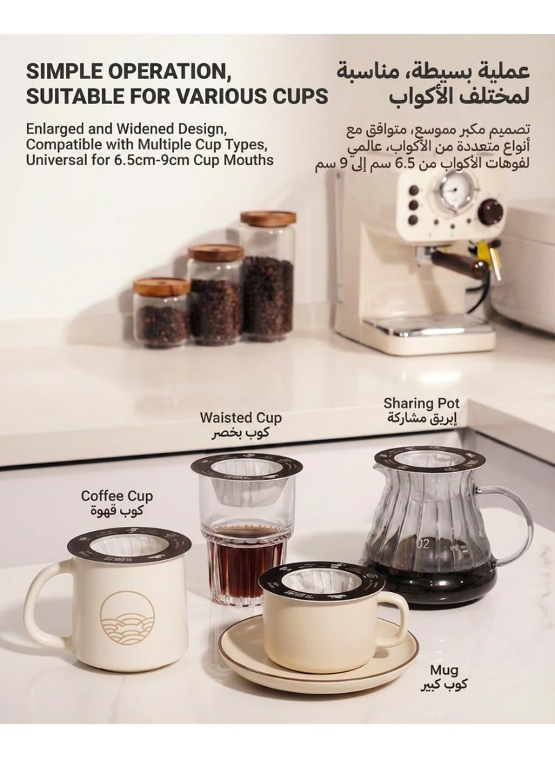 فلاتر قهوة تقطير شكل UFO (استخدام مرة واحدة) - بديل V60 المحمول للسفر والمكتب والرحلات - تناسب الأكواب 6.5-9 سم - مع علبة تخزين (26 قطعة، أسود) - Image 4