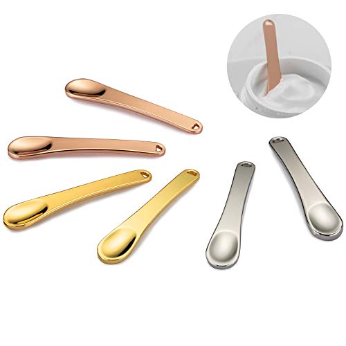 Tekson 6 Pieces Metal Cosmetic Skincare Spatula, Mini Mask facial Reusable Scoop, Makeup Beauty Spoons for Cream, Lotions, Moisturizers (Rose Gold, Gold, Silver) - Image 1
