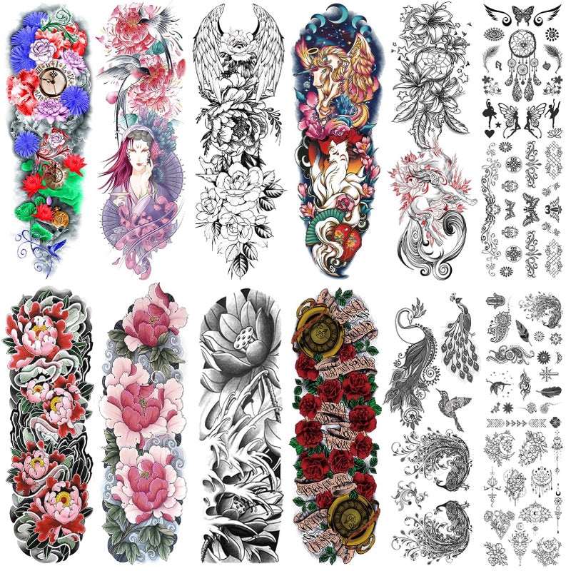 Aresvns Temporary Tattoo for Women Teen Girls and kids8 Sheets L19xW7 Sleeve tattoo FlowersWaterproof Realistic Fake Tattoos LongLasting Christmas Gift