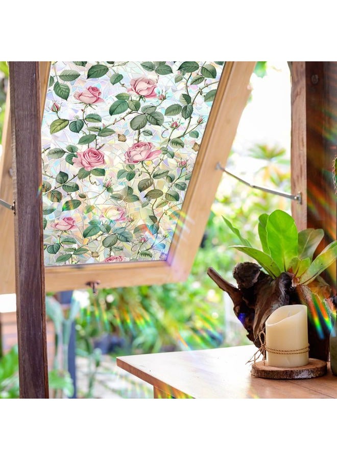 Yeysynana Window Film, Decorative Flower Window Privacy Film, Pink Rose Floral Double Sided Static Glass Window Clings Stickers for Home Office Living Room Bathroom room Glass Windows Door Decor - Image 2