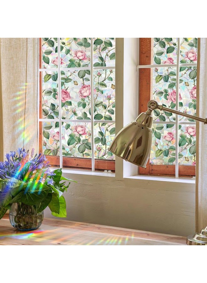 Yeysynana Window Film, Decorative Flower Window Privacy Film, Pink Rose Floral Double Sided Static Glass Window Clings Stickers for Home Office Living Room Bathroom room Glass Windows Door Decor - Image 4