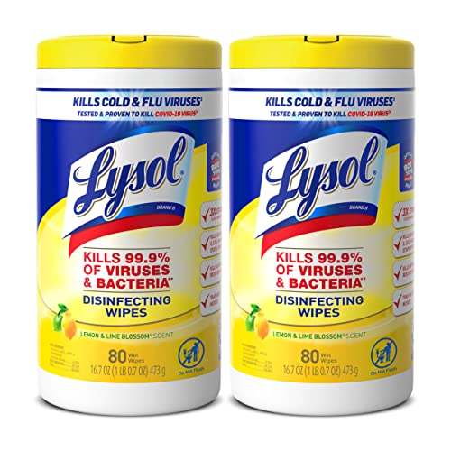 Lysol Disinfectant Wipes Multi-Surface Antibacterial Cleaning Wipes, Dorm Room Essentials For Disinfecting and Cleaning Lemon and Lime Blossom 80 Count (Pack of 2) - Image 2