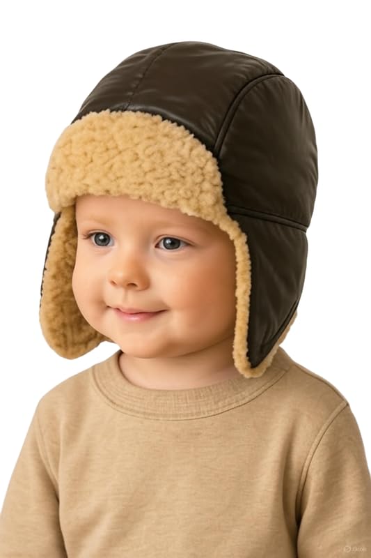 Krystle Fleece-Lined Toddler Winter Hat – Soft Leather Earflap Beanie for Boys, Perfect for Cold Weather (Brown,1-3 Years) - Image 5
