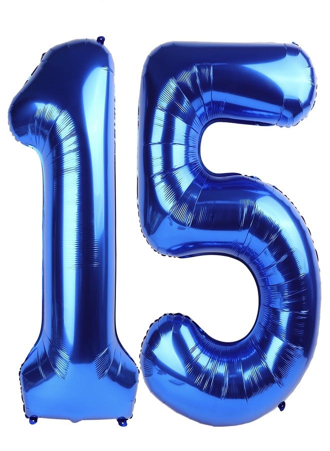 IWERP Navy Blue Number 15 Balloon 40 inch, 15 Number Balloon, 15th Navy Blue Birthday Decorations, 15 Year Old Girls Boys Blue Party Supplies - Image 1