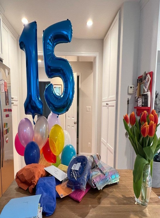 IWERP Navy Blue Number 15 Balloon 40 inch, 15 Number Balloon, 15th Navy Blue Birthday Decorations, 15 Year Old Girls Boys Blue Party Supplies - Image 4