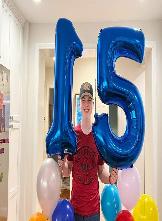 IWERP Navy Blue Number 15 Balloon 40 inch, 15 Number Balloon, 15th Navy Blue Birthday Decorations, 15 Year Old Girls Boys Blue Party Supplies - Image 2