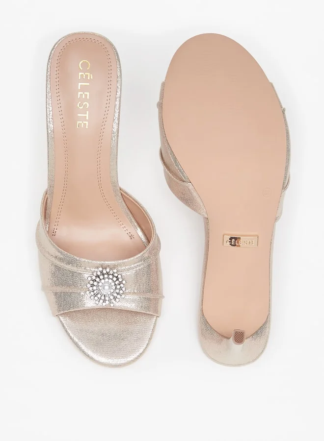 سيليست Women's Embellished Slip-On Sandals with Stiletto Heels