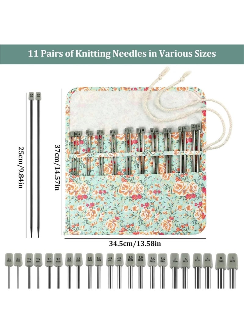 SYOSI Knitting Needles, 22PCS Stainless Steel Straight Single Pointed Crochet Hook Set for Sweaters Scarves and DIY Crafts, 2mm-8mm 25cm Durable Lightweight Needles with Storage Bag, Green - Image 2