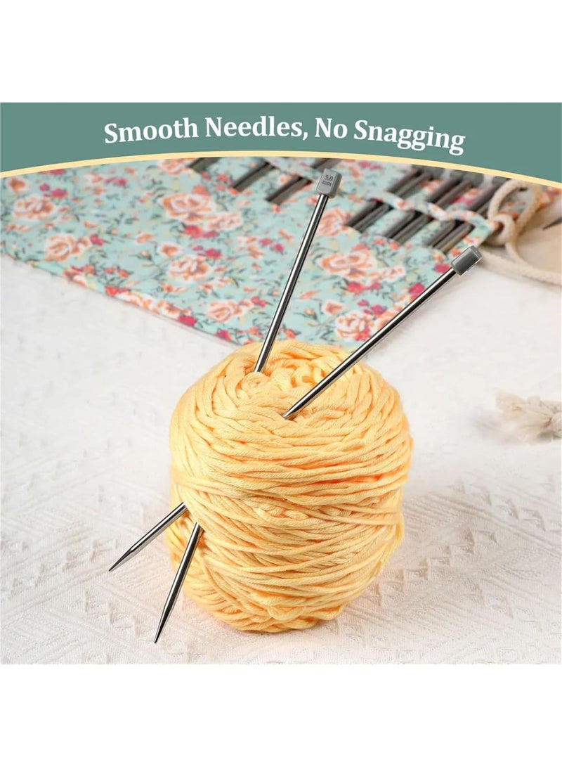 SYOSI Knitting Needles, 22PCS Stainless Steel Straight Single Pointed Crochet Hook Set for Sweaters Scarves and DIY Crafts, 2mm-8mm 25cm Durable Lightweight Needles with Storage Bag, Green - Image 5