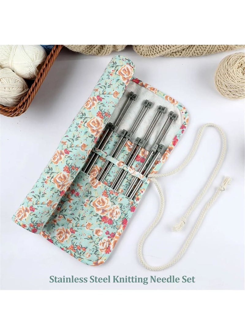 SYOSI Knitting Needles, 22PCS Stainless Steel Straight Single Pointed Crochet Hook Set for Sweaters Scarves and DIY Crafts, 2mm-8mm 25cm Durable Lightweight Needles with Storage Bag, Green - Image 3