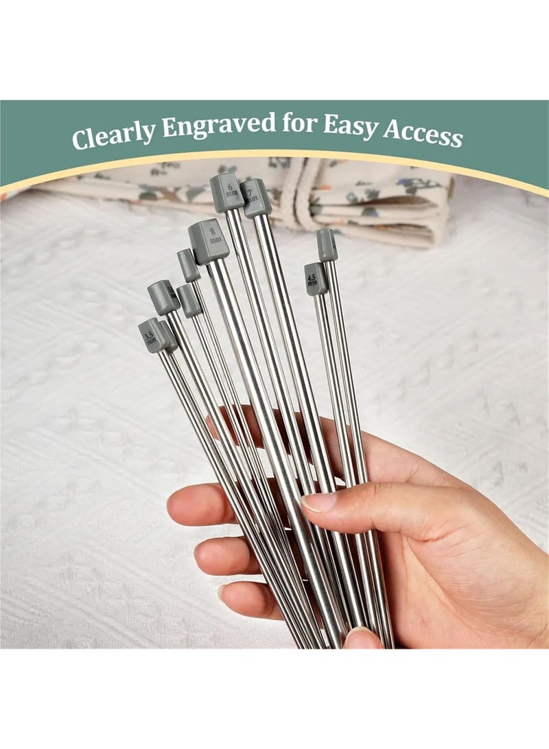 SYOSI Knitting Needles, 22PCS Stainless Steel Straight Single Pointed Crochet Hook Set for Sweaters Scarves and DIY Crafts, 2mm-8mm 25cm Durable Lightweight Needles with Storage Bag, Green - Image 4