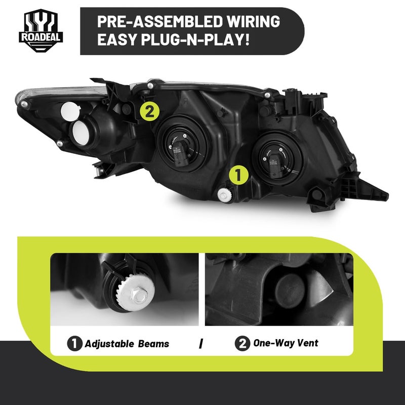ROADEAL Headlights W/Bulbs for 2009 2010 Toyota Corolla Halogen Headlamp Replacement Driver & Passenger Side - Image 4
